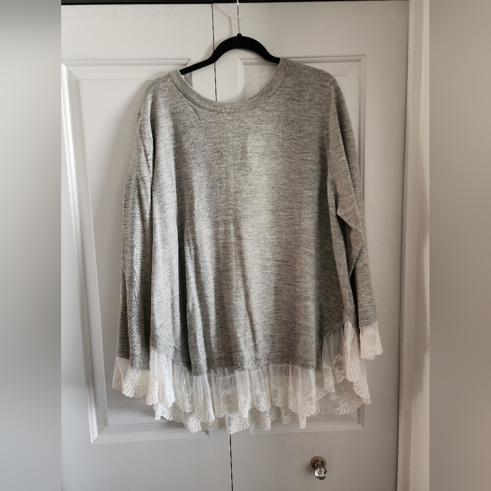 H &M Gray Sweater with Lace Trim